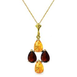 Genuine 1.50 ctw Citrine & Garnet Necklace Jewelry 14KT Yellow Gold - REF-20X4M