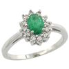 Image 1 : Natural 0.72 ctw Emerald & Diamond Engagement Ring 14K White Gold - REF-51N4G