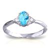 Genuine 0.46 ctw Blue Topaz & Diamond Ring Jewelry 14KT White Gold - REF-22V5W