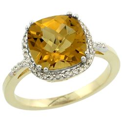 Natural 4.11 ctw Whisky-quartz & Diamond Engagement Ring 14K Yellow Gold - REF-42F9N