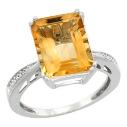 Natural 5.42 ctw Citrine & Diamond Engagement Ring 14K White Gold - REF-61Z9Y