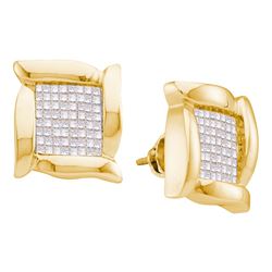 0.98 CTW Princess Diamond Square Cluster Stud Earrings 14KT Yellow Gold - REF-52X4Y