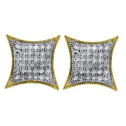 0.20 CTW Pave-set Diamond Square Kite Cluster Earrings 10KT Yellow Gold - REF-16F4N