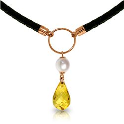 Genuine 7.5 ctw Citrine & Pearl Necklace Jewelry 14KT Rose Gold - REF-52K9V