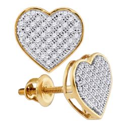 0.20 CTW Diamond Heart Screwback Earrings 10KT Yellow Gold - REF-18X2Y