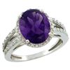 Image 1 : Natural 3.47 ctw Amethyst & Diamond Engagement Ring 14K White Gold - REF-46A3V