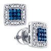 Image 1 : 0.35 CTW Blue Color Diamond Square Cluster Earrings 10KT White Gold - REF-26X9Y