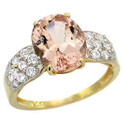 Natural 3.25 ctw morganite & Diamond Engagement Ring 14K Yellow Gold - REF-82M6H