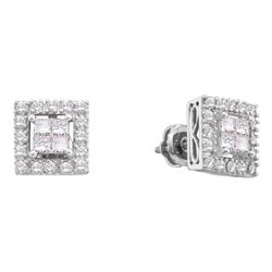 0.75 CTW Princess Diamond Framed Screwback Earrings 14KT White Gold - REF-79Y4X