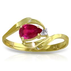 Genuine 0.51 ctw Ruby & Diamond Ring Jewelry 14KT Yellow Gold - REF-28W3Y
