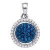 Image 1 : 0.21 CTW Blue Color Diamond Circle Cluster Pendant 10KT White Gold - REF-18K2W