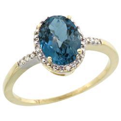 Natural 1.2 ctw London-blue-topaz & Diamond Engagement Ring 10K Yellow Gold - REF-17W5K