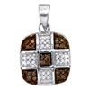 Image 1 : 0.20 CTW Cognac-brown Color Diamond Square Cross Pendant 10KT White Gold - REF-13M4H