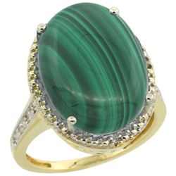 Natural 14.04 ctw Malachite & Diamond Engagement Ring 10K Yellow Gold - REF-42N3G