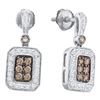 Image 1 : 0.50 CTWCognac-brown Color Diamond Rectangle Dangle Earrings 14KT White Gold - REF-67N4F