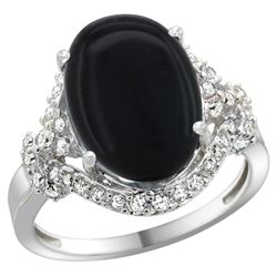 Natural 3.63 ctw onyx & Diamond Engagement Ring 14K White Gold - REF-82X2A