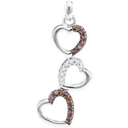 0.17 CTW Cognac-brown Color Diamond Triple Heart Love Pendant 10KT White Gold - REF-14N9F