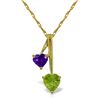 Image 1 : Genuine 1.40 ctw Peridot & Amethyst Necklace Jewelry 14KT Yellow Gold - REF-23H8X