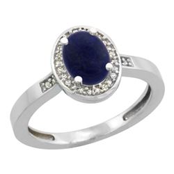 Natural 0.83 ctw Lapis & Diamond Engagement Ring 10K White Gold - REF-24X5A