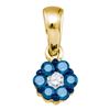 Image 1 : 0.25 CTW Blue Color Diamond Flower Cluster Pendant 10KT Yellow Gold - REF-13M4H