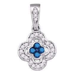 0.28 CTW Blue Color Diamond Cluster Pendant 10KT White Gold - REF-18W2K