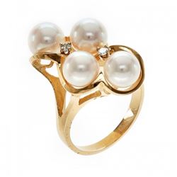 7.0-7.5mm Japanese Akoya Pearl Ring with Diamonds