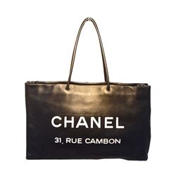 Chanel Black Leather Rue Cambon Shopping Bag Tote