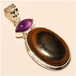 Copper Obsidian/Amethyst   Pendant Solid Sterling Silver