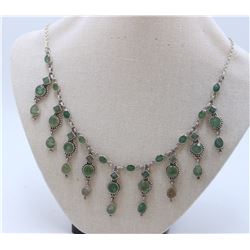 Sterling Silver .925 Vintage Necklace with Light Green gem stone 54.77 gram