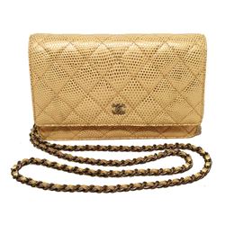 Fabulous Chanel Gold Lizard Classic Wallet on a Chain WOC Rare