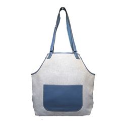 Hermes Canvas Toile and Blue Clemence Leather Shoulder Tote Bag