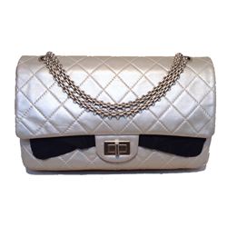 Chanel Silver Leather Jumbo 2.55 Double Flap Classic Shoulder Bag