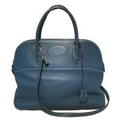 Hermes Mykonos Blue Clemence Bolide Handbag W/ Shoulder Strap