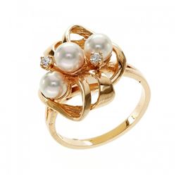 4.0-5.0mm Japanese Akoya Pearl Ring with Diamonds