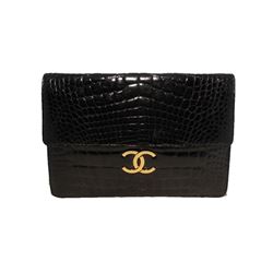 Chanel Black Alligator Oversized Clutch With Chain Strap
