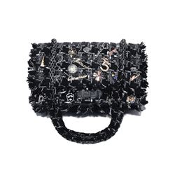 Chanel Black Tweed Charms Classic 10inch 2.55 Flap-runway Edition