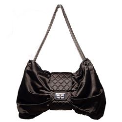 Chanel Black Satin Bow Shoulder Evening Bag