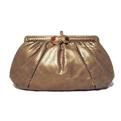 Judith Leiber Metallic Bronze Snakeskin Clutch