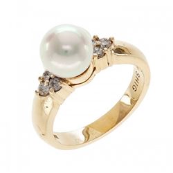 8.0-8.5mm Japanese Akoya Pearl Ring with Diamonds