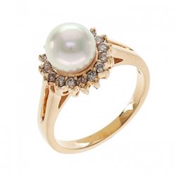 7.5-8.0mm Japanese Akoya Pearl Ring with Diamonds