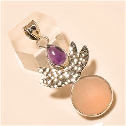 Rose Quartz/amethyst Pendant Solid Sterling Silver