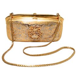 Judith Leiber Gold Filagree Swarovski Crystal Box Minaudiere