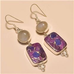 Purple Copper Turquoise/Moonstone Earring Solid Sterling Silver