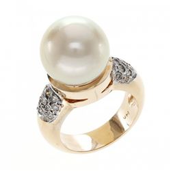 14.0-14.5mm Golden South Sea Pearl Ring with Diamonds