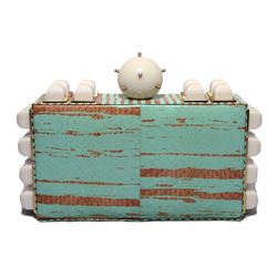 Tanya Hawkes Teal and Cream Embellished Box Clutch
