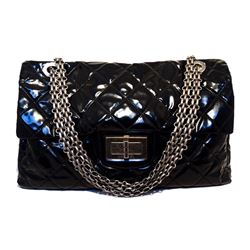 CHANEL Black Patent Leather Oversized Xxl Classic Flap Tote Shoulder Bag