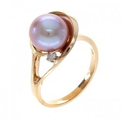 8.5-9.0mm Freshwater Pearl Ring with Diamond