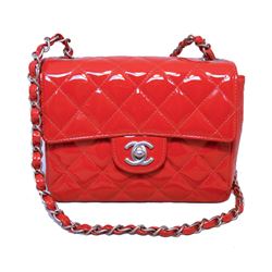 Chanel Red Patent Leather Mini Classic Flap Shoulder Bag