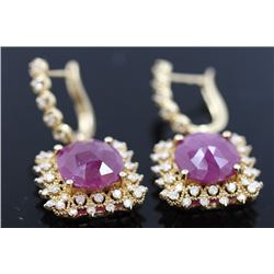11.21ct Ruby Cabochion 14K Yellow Gold Earring