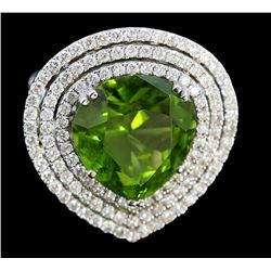 GIA 12.47ct Peridot / 0.28ct Tsavorite 18K W/Y Gold Ring
